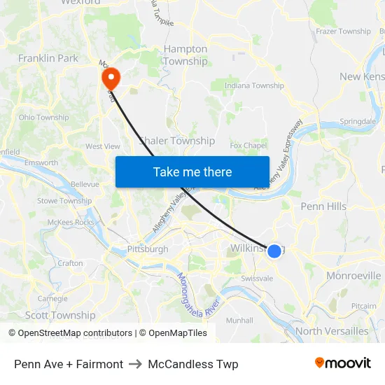 Penn Ave + Fairmont to McCandless Twp map