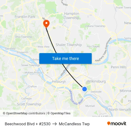 Beechwood Blvd + #2530 to McCandless Twp map