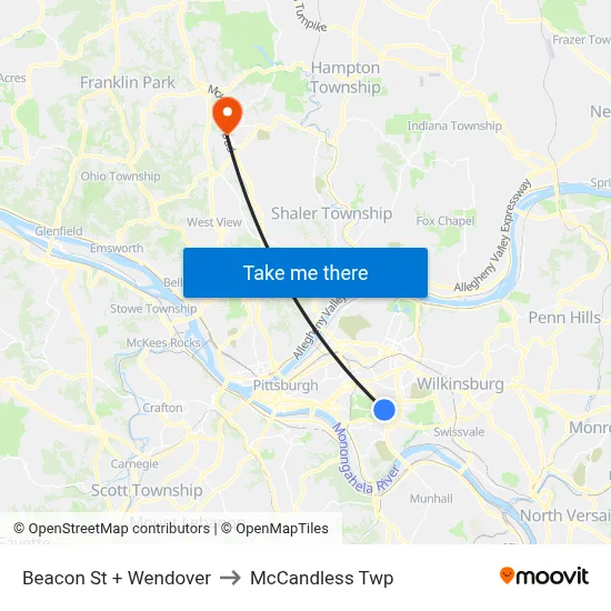 Beacon St + Wendover to McCandless Twp map