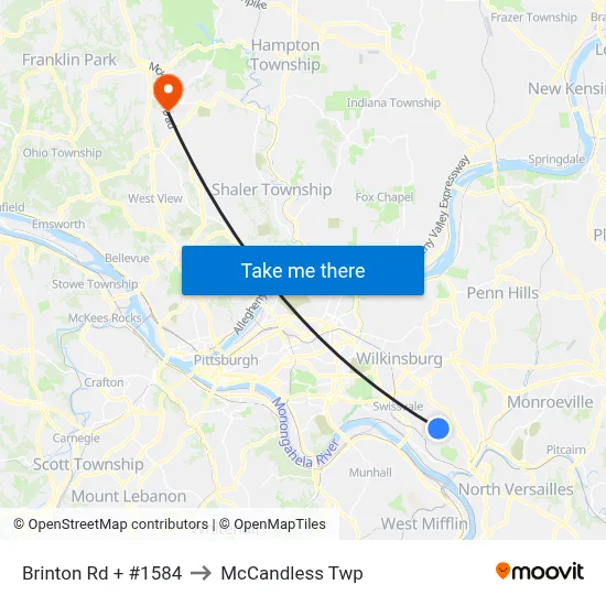Brinton Rd + #1584 to McCandless Twp map
