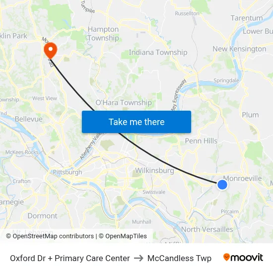 Oxford Dr + Primary Care Center to McCandless Twp map