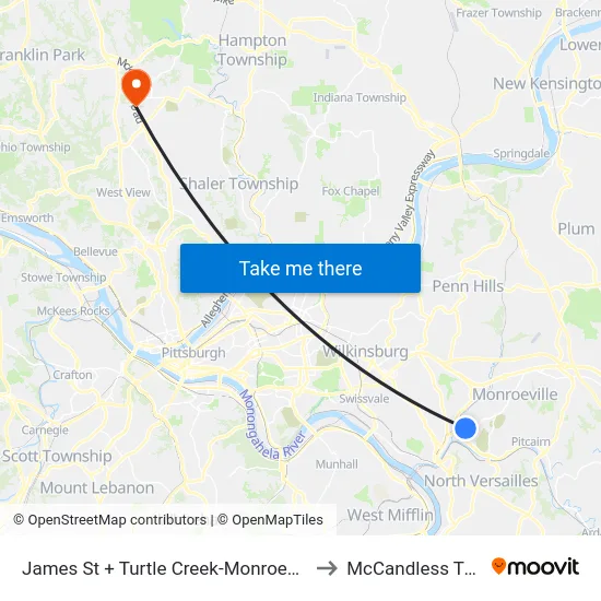James St + Turtle Creek-Monroeville to McCandless Twp map