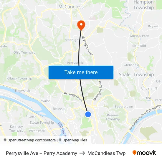 Perrysville Ave + Perry Academy to McCandless Twp map