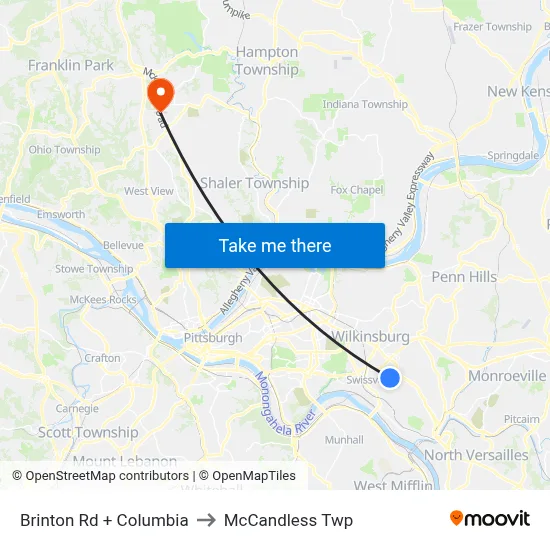 Brinton Rd + Columbia to McCandless Twp map