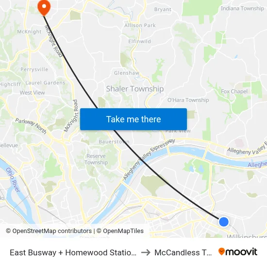 East Busway + Homewood Station A to McCandless Twp map