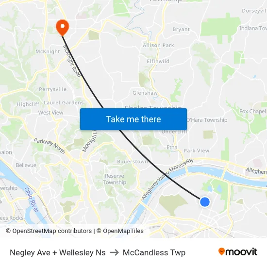 Negley Ave + Wellesley Ns to McCandless Twp map