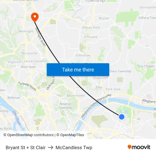 Bryant St + St Clair to McCandless Twp map