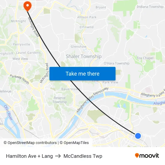 Hamilton Ave + Lang to McCandless Twp map