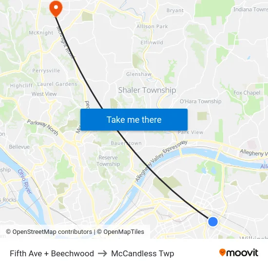 Fifth Ave + Beechwood to McCandless Twp map
