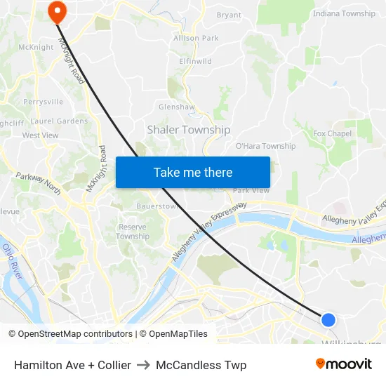 Hamilton Ave + Collier to McCandless Twp map
