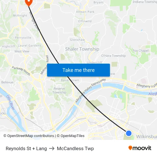 Reynolds St + Lang to McCandless Twp map