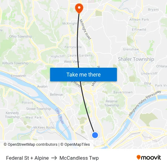 Federal St + Alpine to McCandless Twp map