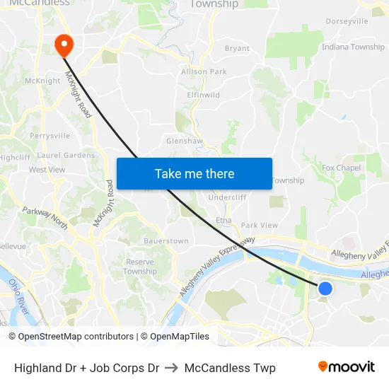Highland Dr + Job Corps Dr to McCandless Twp map