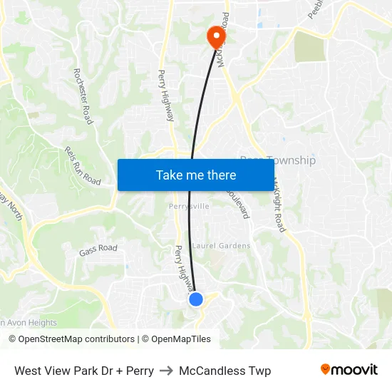 West View Park Dr + Perry to McCandless Twp map