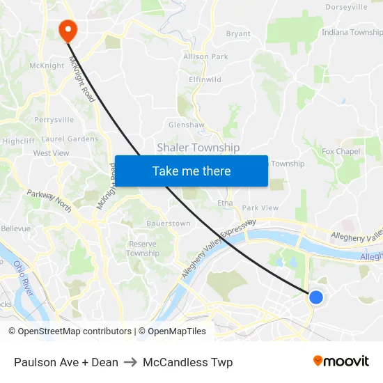 Paulson Ave + Dean to McCandless Twp map