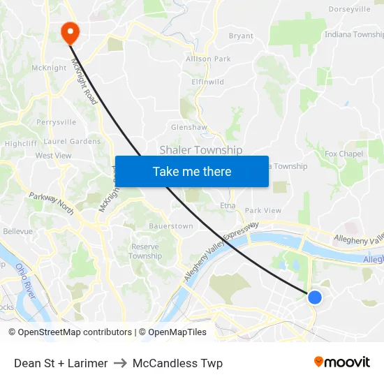 Dean St + Larimer to McCandless Twp map