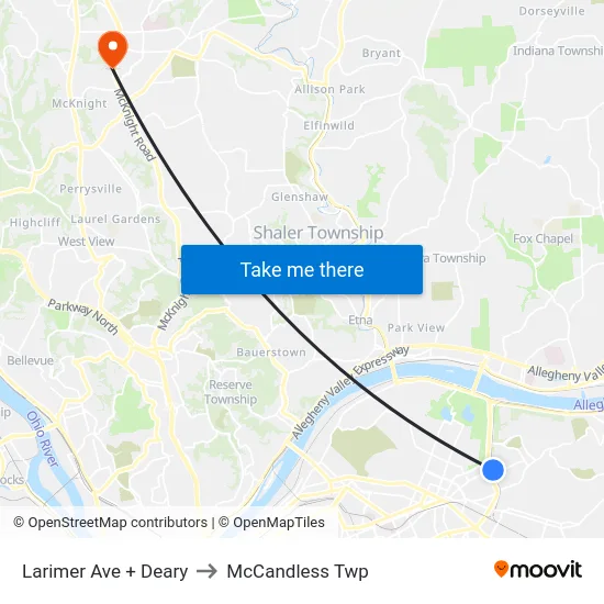 Larimer Ave + Deary to McCandless Twp map