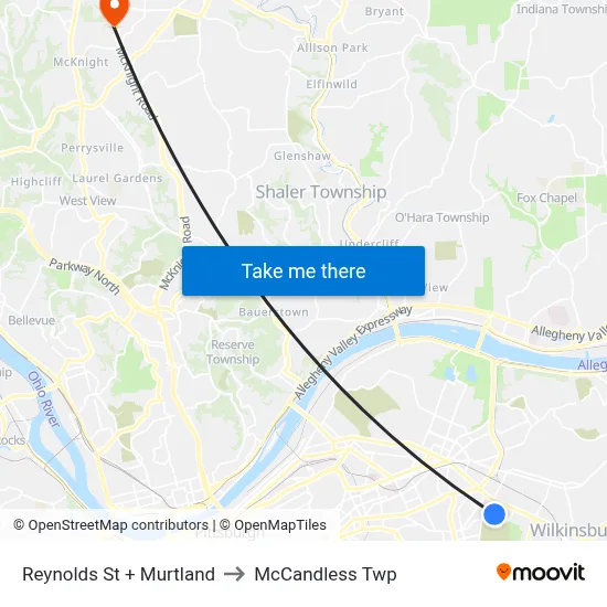 Reynolds St + Murtland to McCandless Twp map