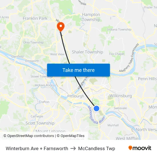Winterburn Ave + Farnsworth to McCandless Twp map