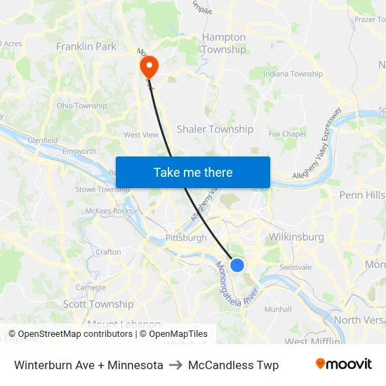 Winterburn Ave + Minnesota to McCandless Twp map