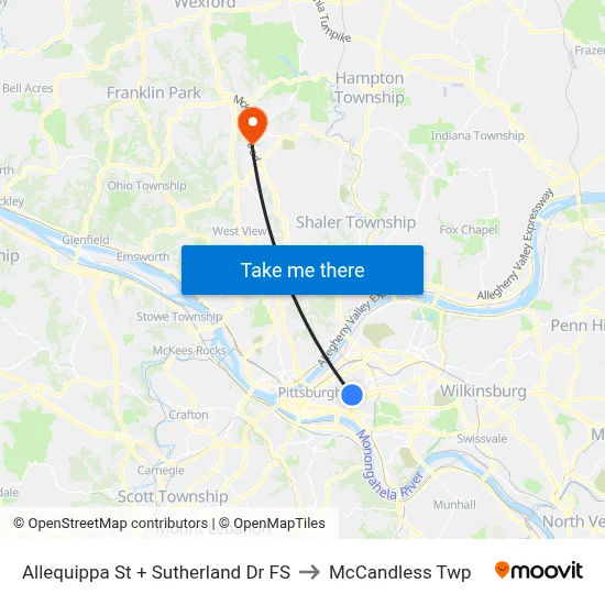 Allequippa St + Sutherland Dr FS to McCandless Twp map