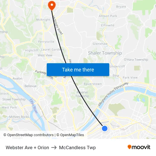 Webster Ave + Orion to McCandless Twp map