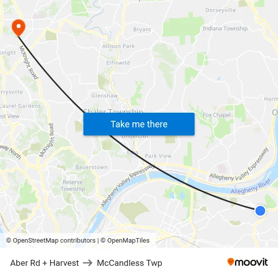 Aber Rd + Harvest to McCandless Twp map