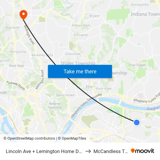 Lincoln Ave + Lemington Home Drvwy to McCandless Twp map