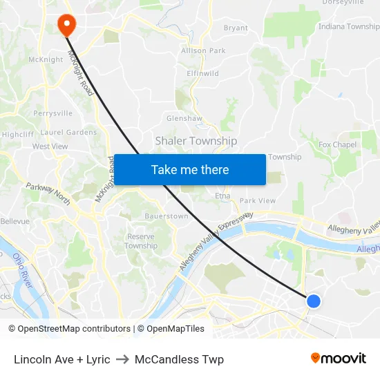 Lincoln Ave + Lyric to McCandless Twp map