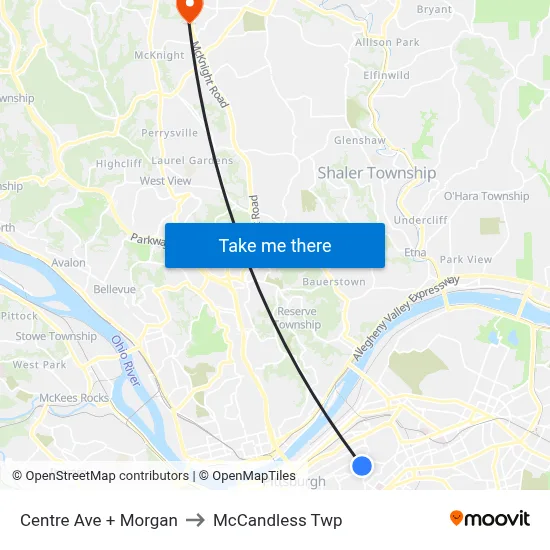 Centre Ave + Morgan to McCandless Twp map