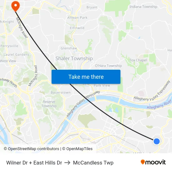 Wilner Dr + East Hills Dr to McCandless Twp map