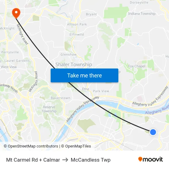 Mt Carmel Rd + Calmar to McCandless Twp map