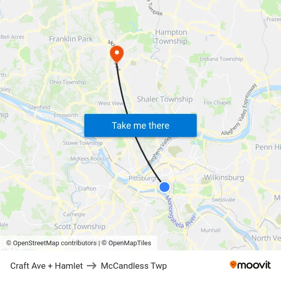 Craft Ave + Hamlet to McCandless Twp map