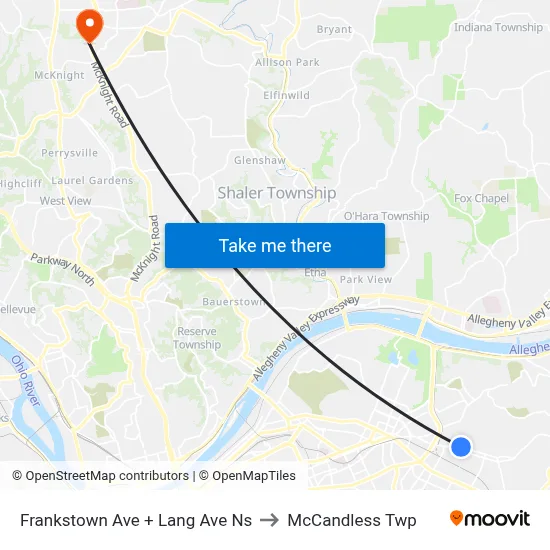 Frankstown Ave + Lang Ave Ns to McCandless Twp map