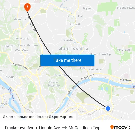 Frankstown Ave + Lincoln Ave to McCandless Twp map