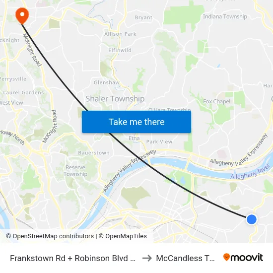 Frankstown Rd + Robinson Blvd Ns to McCandless Twp map