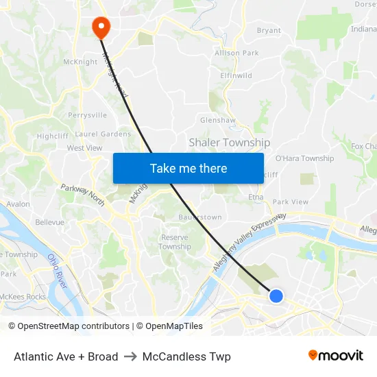 Atlantic Ave + Broad to McCandless Twp map