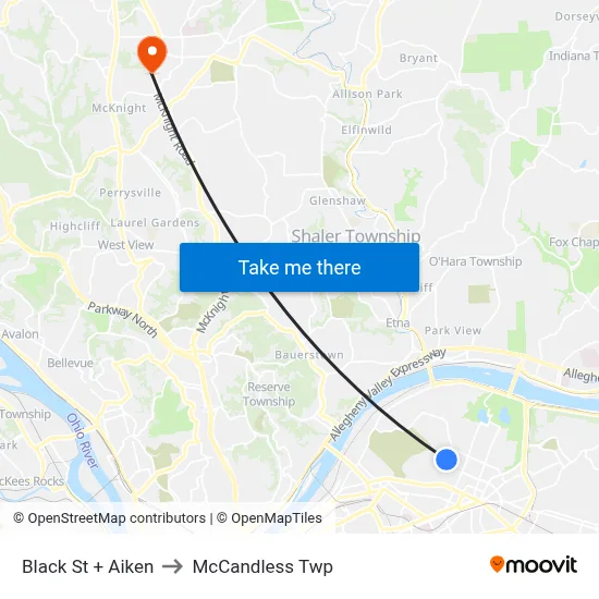 Black St + Aiken to McCandless Twp map