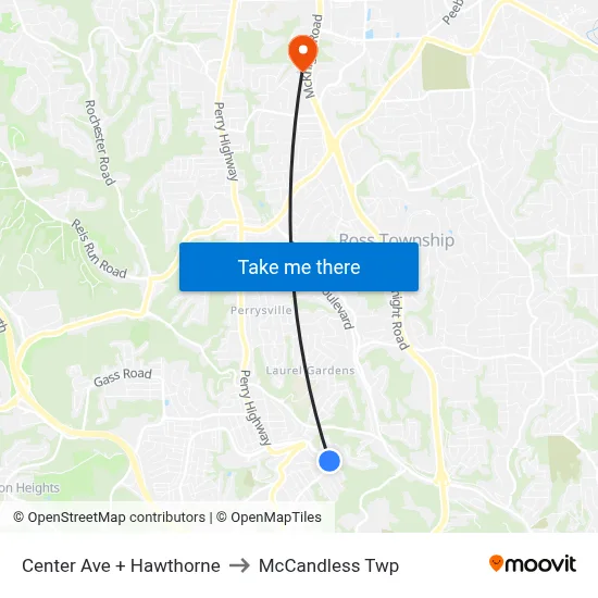 Center Ave + Hawthorne to McCandless Twp map