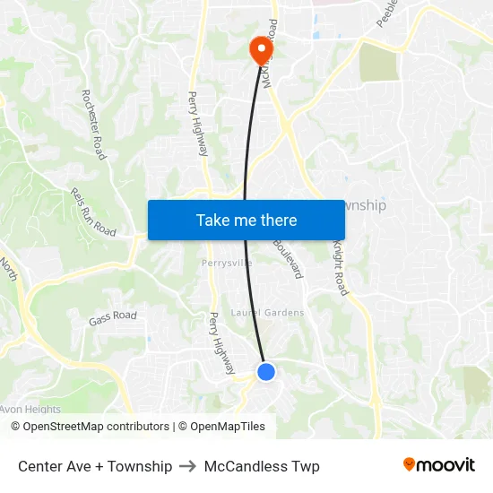 Center Ave + Township to McCandless Twp map