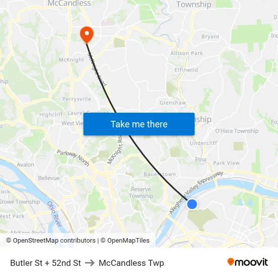 Butler St + 52nd St to McCandless Twp map