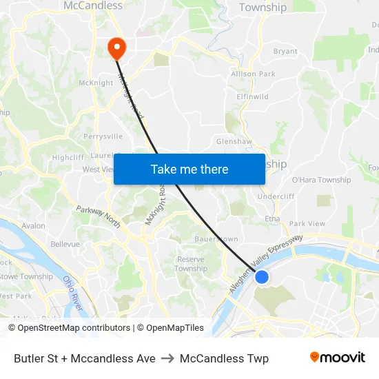 Butler St + Mccandless Ave to McCandless Twp map