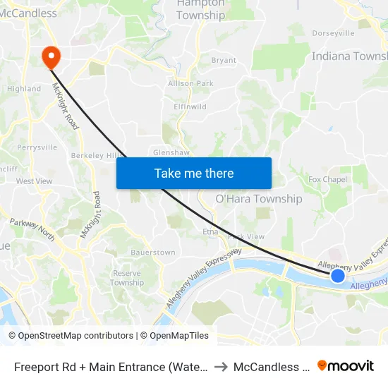 Freeport Rd + Main Entrance (Waterworks) to McCandless Twp map
