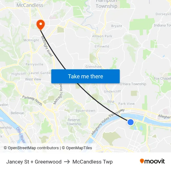 Jancey St + Greenwood to McCandless Twp map