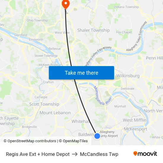 Regis Ave Ext + Home Depot to McCandless Twp map