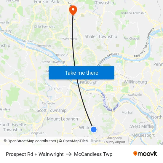 Prospect Rd + Wainwright to McCandless Twp map