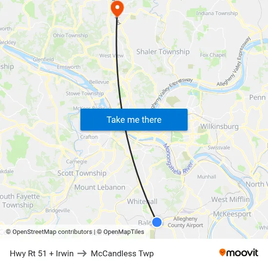 Hwy Rt 51 + Irwin to McCandless Twp map