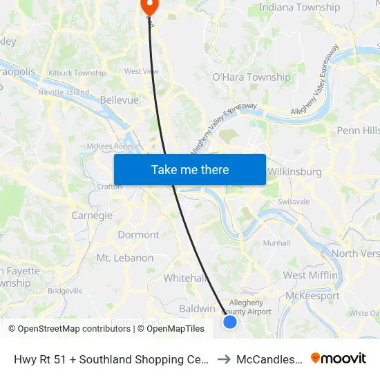 Hwy Rt 51 + Southland Shopping Center Entrance to McCandless Twp map