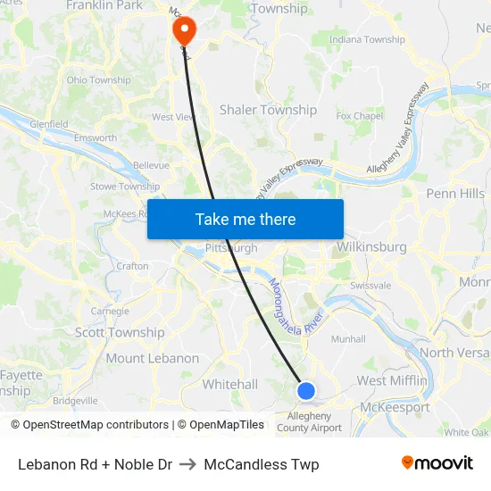 Lebanon Rd + Noble Dr to McCandless Twp map