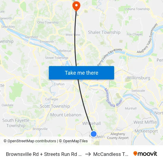 Brownsville Rd + Streets Run Rd FS to McCandless Twp map